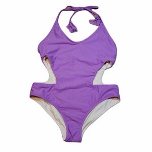 Jessica Simpson cut out one piece swimsuit, purple, small monokini cutout